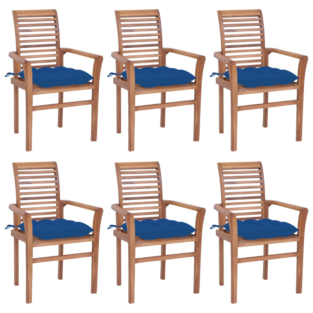 vidaXL Jedálenské stoličky 6 ks modré sedáky tíkový masív