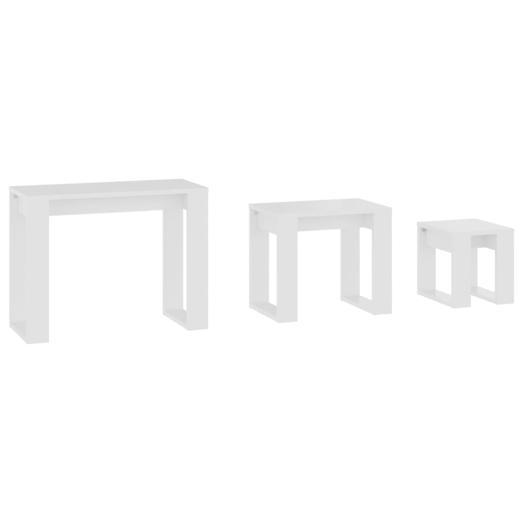 vidaXL Zasúvacie stolíky 3 ks, biele, kompozitné drevo