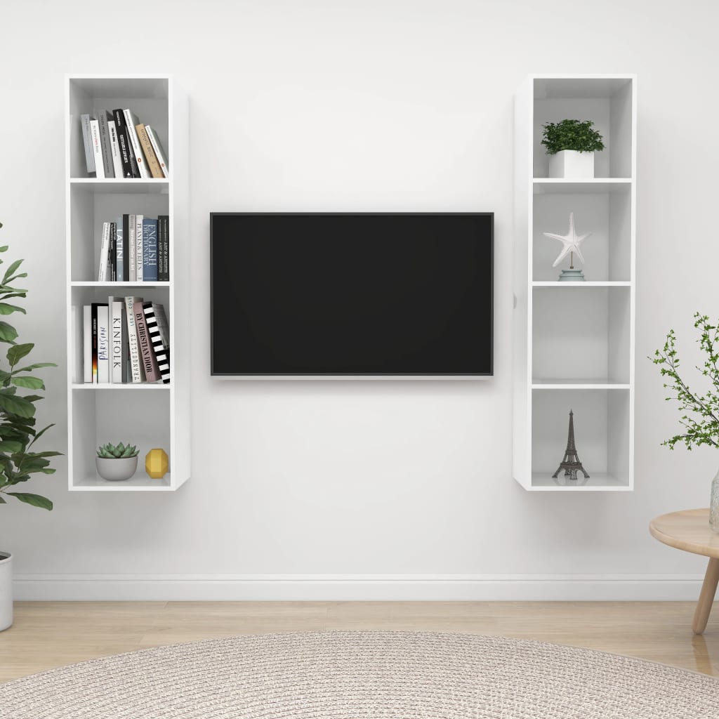 vidaXL Nástenné TV skrinky 2 ks vysokolesklé biele drevotrieska