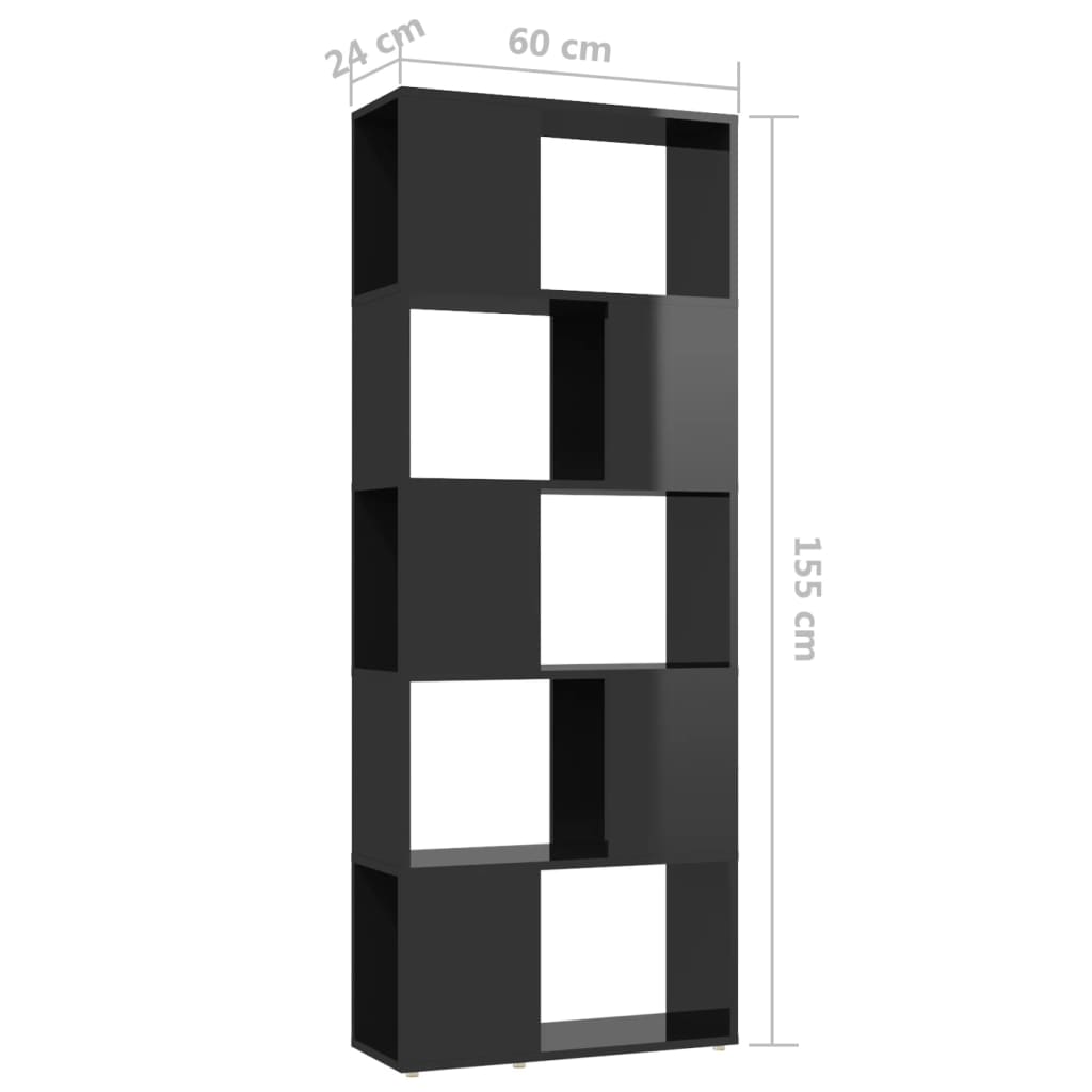 vidaXL Knižnica/deliaca stena lesklá čierna 60x24x155 cm