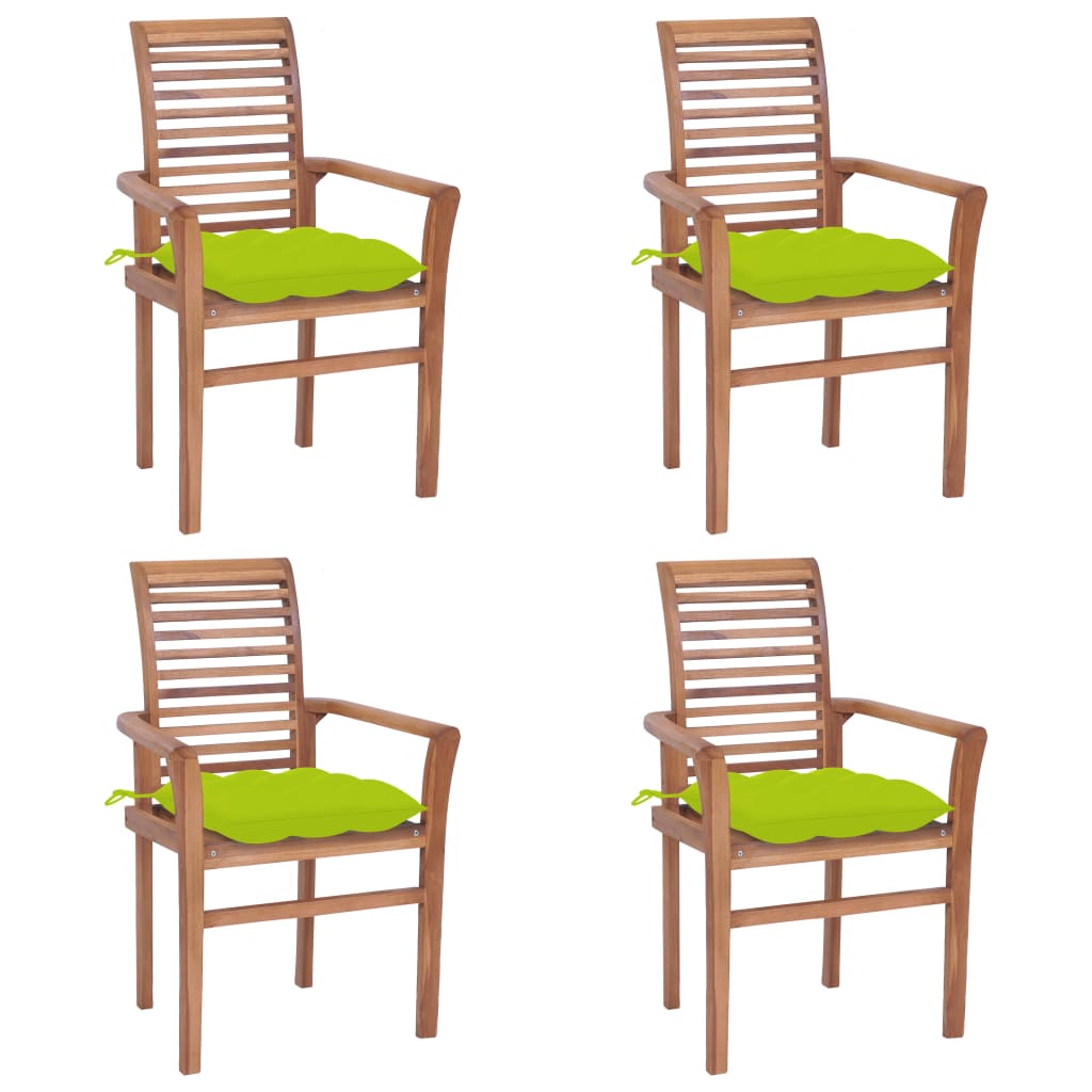 vidaXL Jedálenské stoličky 4 ks bledozelené podložky tíkový masív