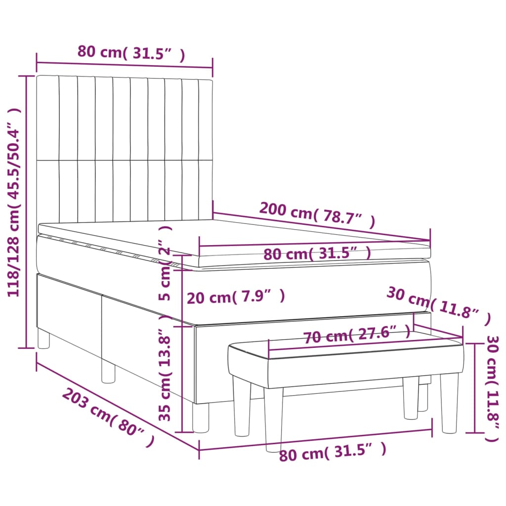 vidaXL Posteľný rám boxsping s matracom ružový 80x200 cm zamat