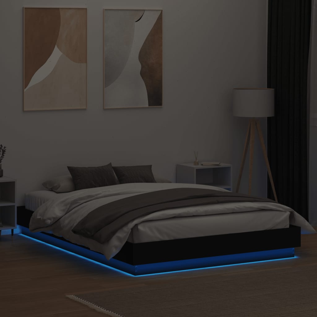 vidaXL Rám postele s LED svetlami čierny 160x200 cm