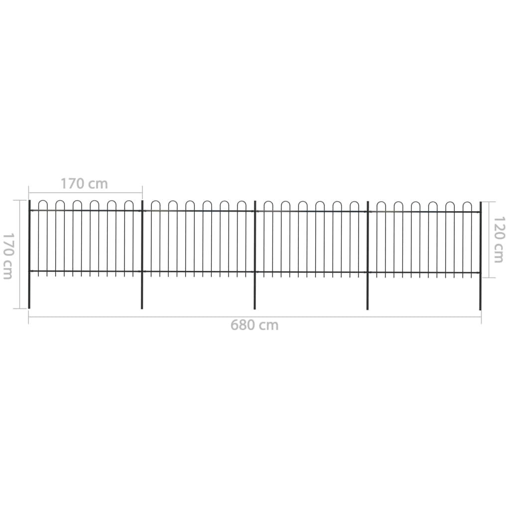 vidaXL Záhradný plot s oblúkovým zakončením, oceľ 6,8x1,2 m, čierny