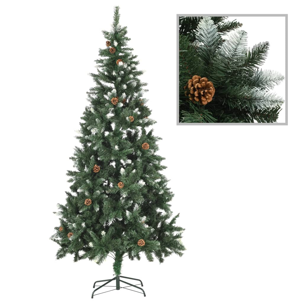 vidaXL Osvetlený umelý vianočný stromček s guľami 210 cm