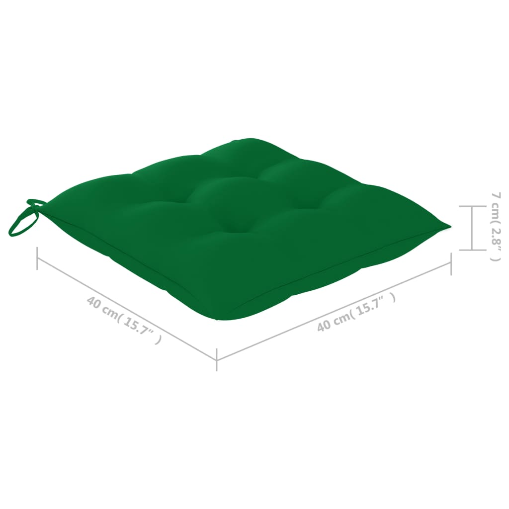 vidaXL 3-dielna bistro súprava, zelené podložky, tíkový masív