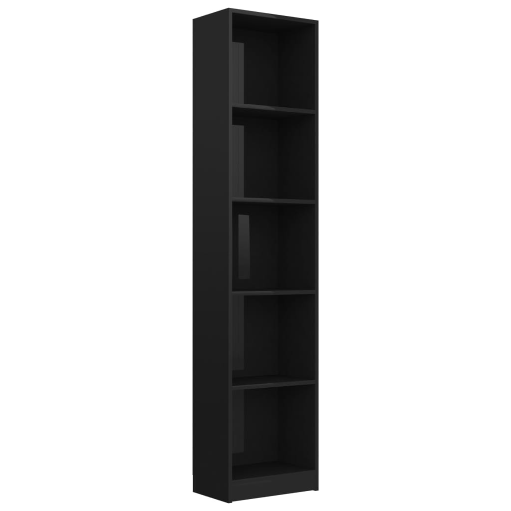 vidaXL Knižnica, 5 políc, lesklá čierna 40x24x175 cm, kompozitné drevo
