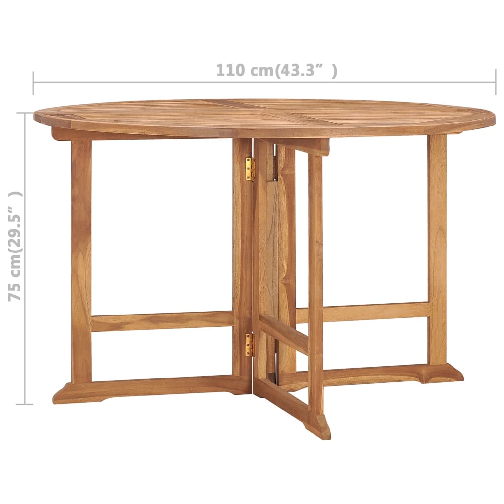 vidaXL Skladací záhradný jedálenský stôl Ø110x75 cm tíkový masív