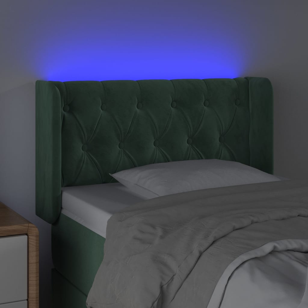vidaXL Čelo postele s LED tmavozelené 83x16x78/88 cm zamat