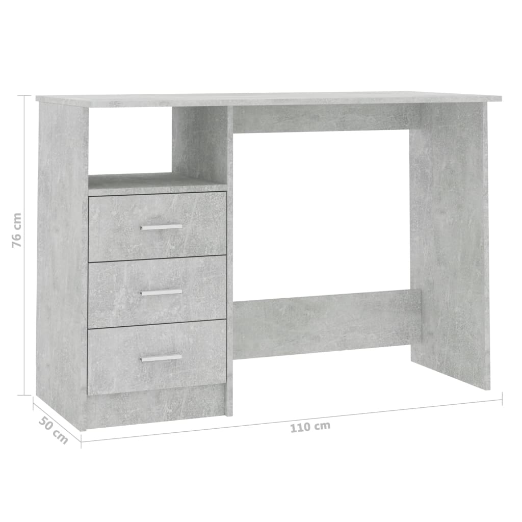 vidaXL Stôl so zásuvkami betónovo-sivý 110x50x76 cm drevotrieska