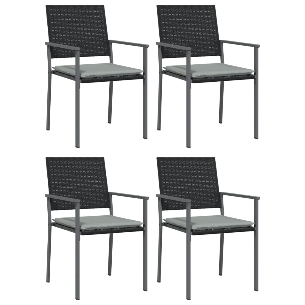 vidaXL Záhradné stoličky s vankúšmi 4ks čierne 54x62,5x89 cm polyratan