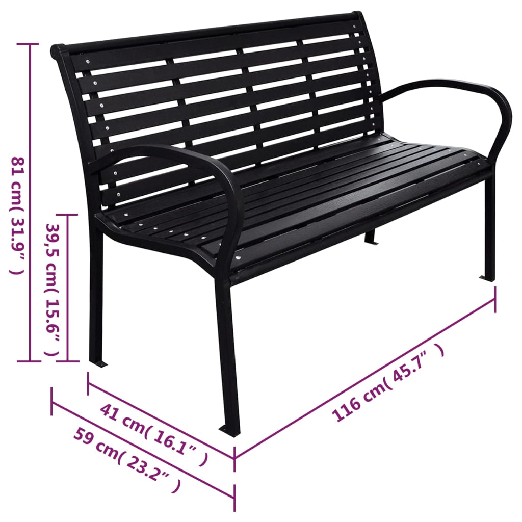 vidaXL Záhradná lavička čierna 116 cm oceľ a WPC