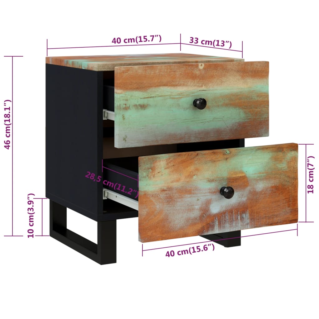 vidaXL Nočný stolík 40x33x46 cm masívne recyklované drevo