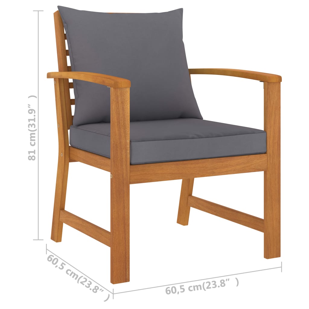 vidaXL Záhradné stoličky s podložkami 2 ks tmavosivé akáciový masív