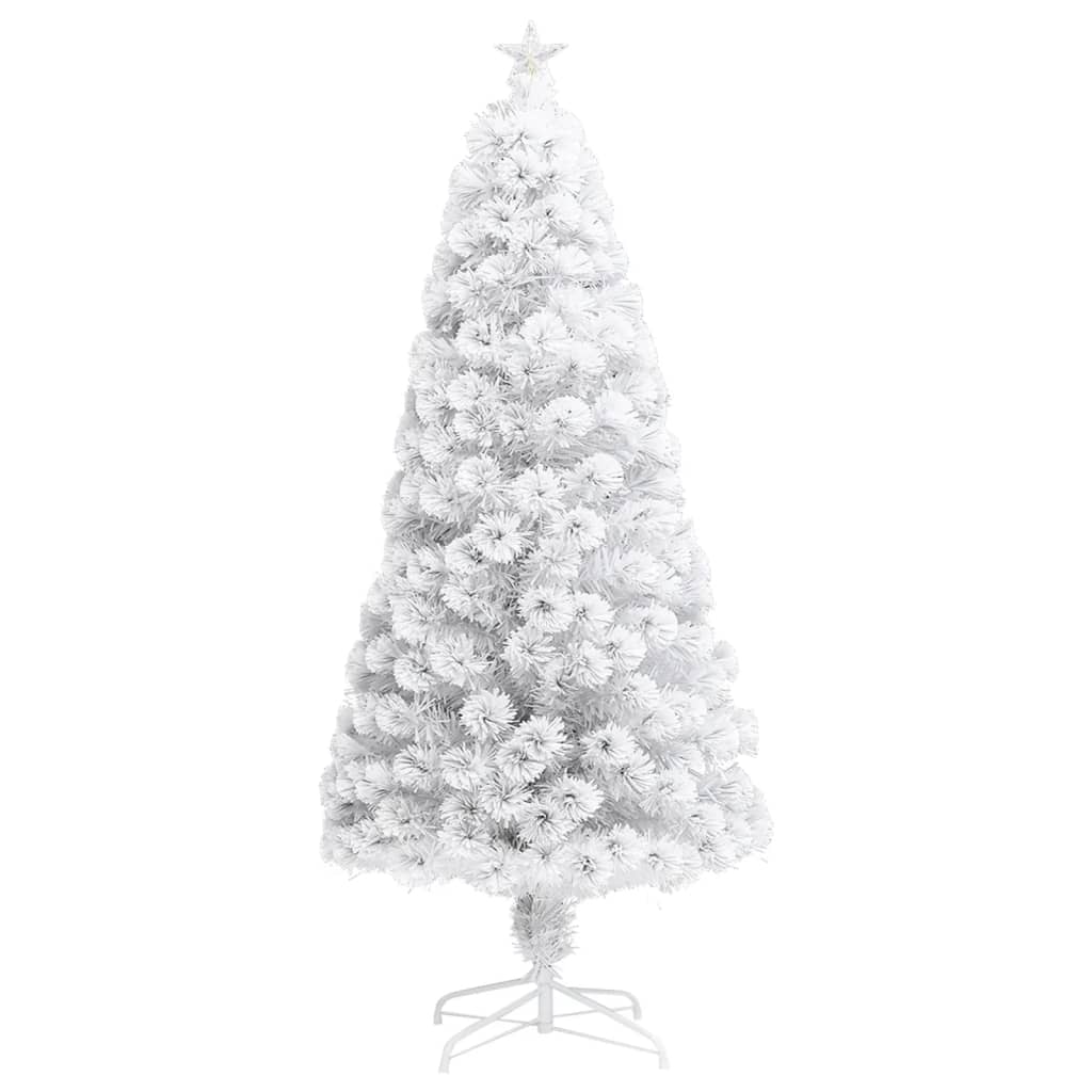 vidaXL Osvetlený umelý vianočný stromček, biely 150 cm, optické vlákno