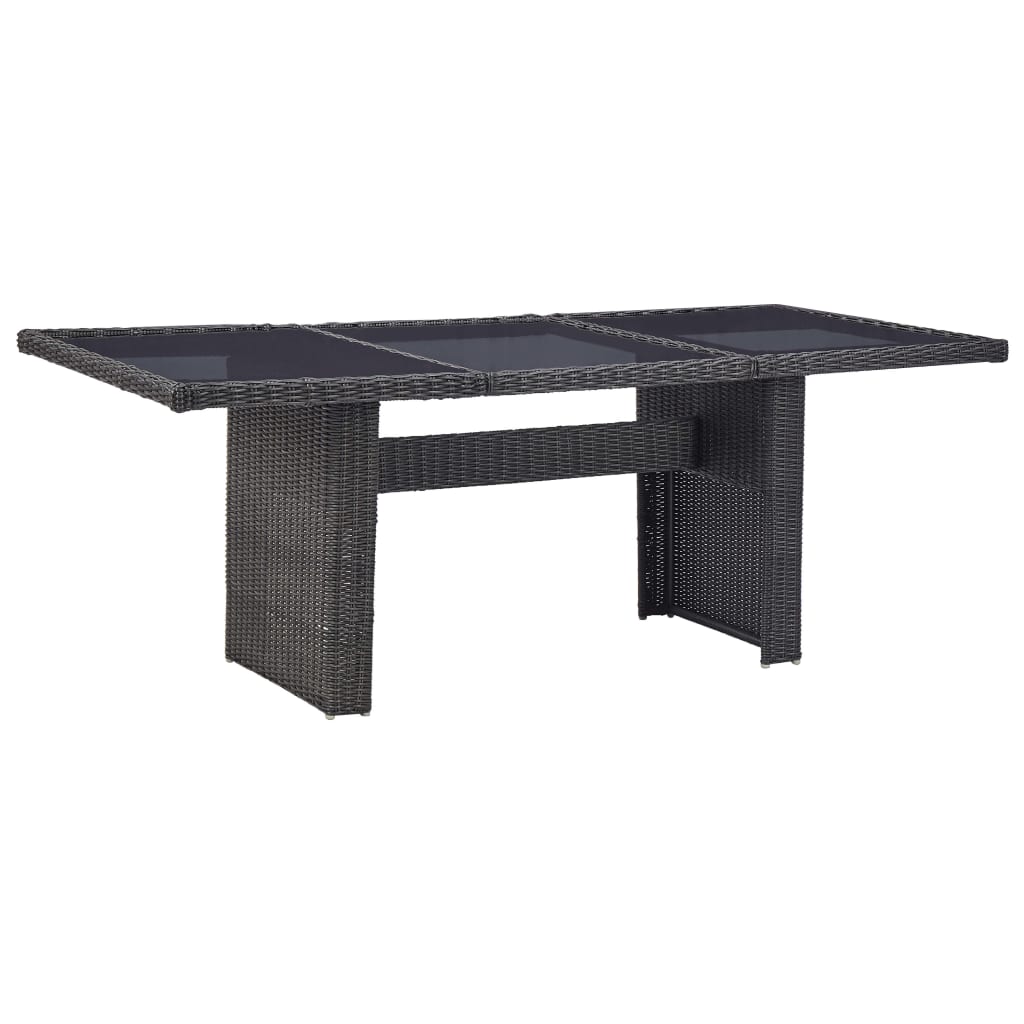 vidaXL Záhradný jedálenský stôl, čierny 200x100x74cm, sklo a polyratan