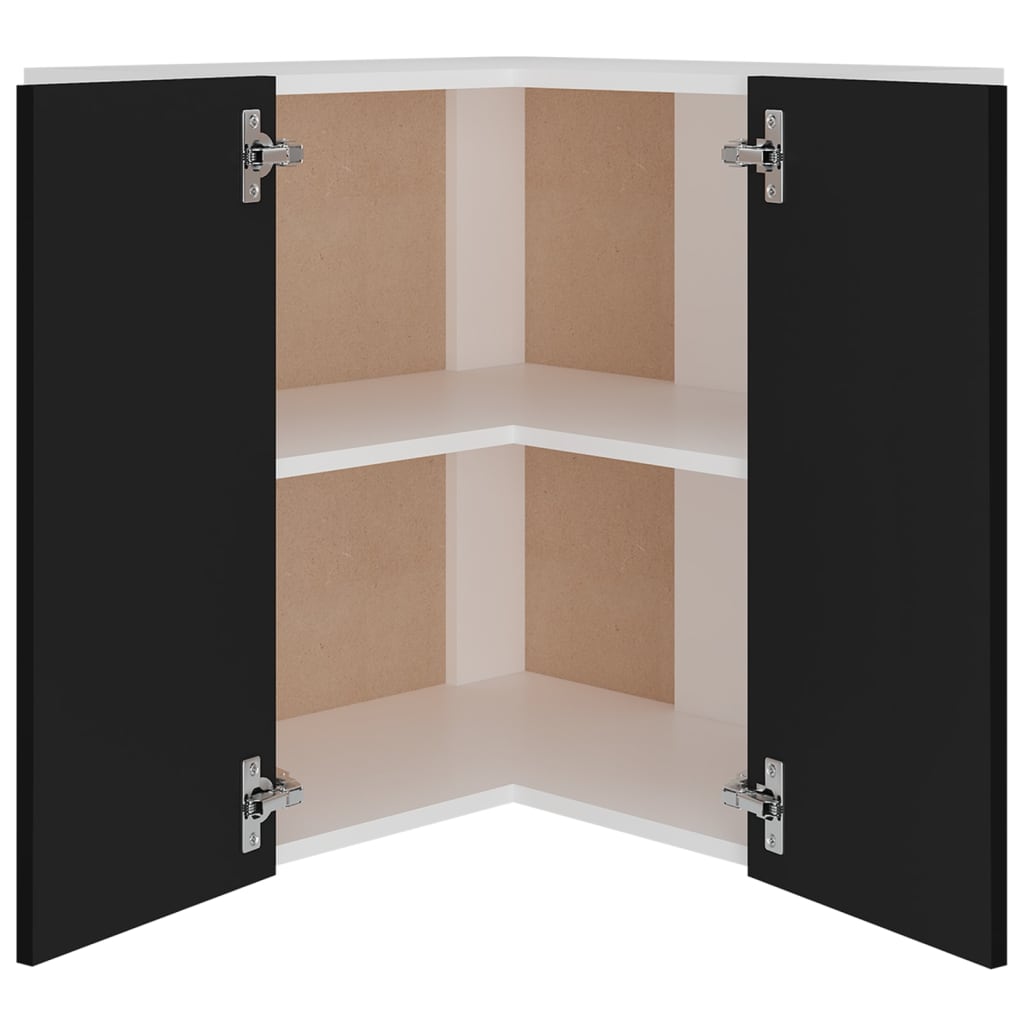 vidaXL Závesná rohová skrinka, čierna 57x57x60 cm, kompozitné drevo