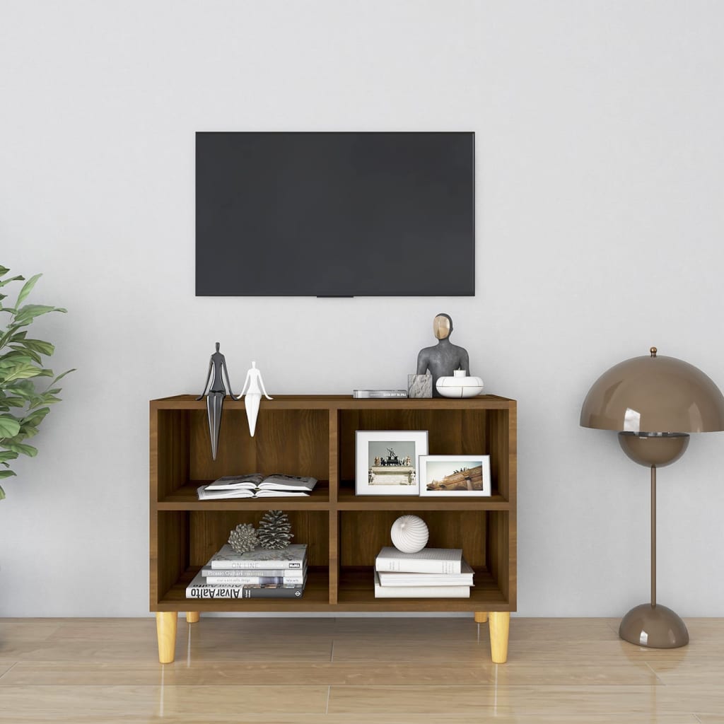 vidaXL TV skrinka s nohami z masívneho dreva hnedý dub 69,5x30x50 cm
