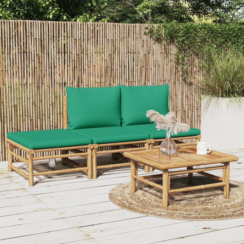 vidaXL 4-dielna záhradná sedacia súprava zelené vankúše bambus