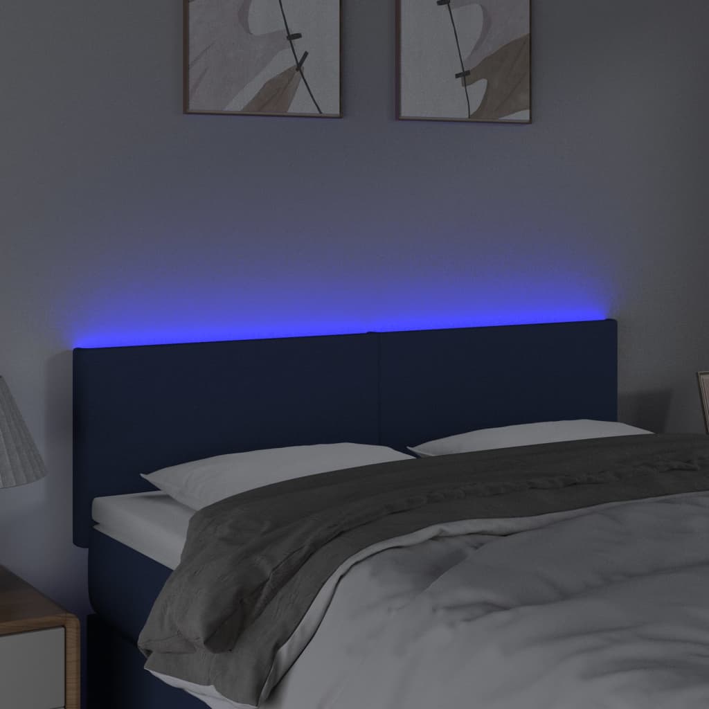 vidaXL Čelo postele s LED modré 144x5x78/88 cm látka