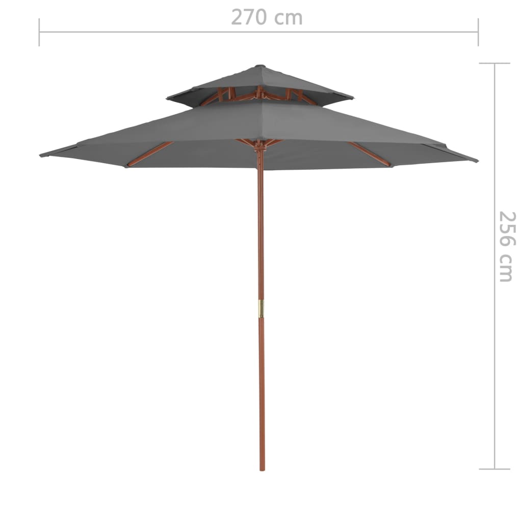 vidaXL Dvojitý vonkajší slnečník s drevenou tyčou 270 cm, antracitový