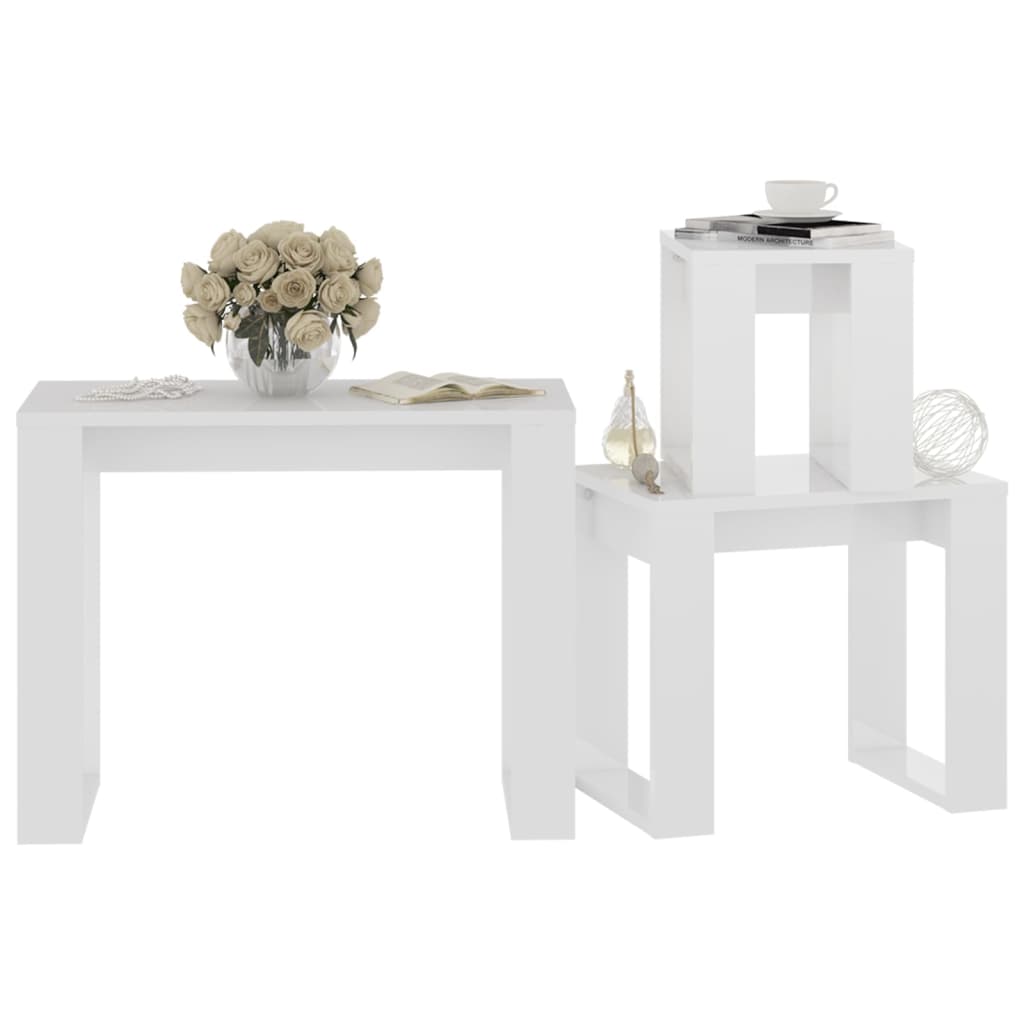 vidaXL Zasúvacie stolíky 3 ks, lesklé biele, kompozitné drevo