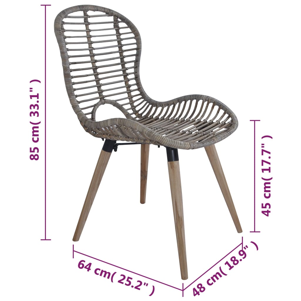 vidaXL Jedálenské stoličky 2 ks, hnedé, prírodný ratan