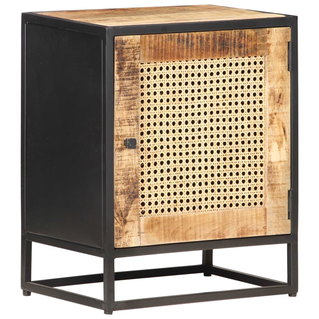 vidaXL Nočný stolík 40x30x50 cm surové mangovníkové drevo a rákos