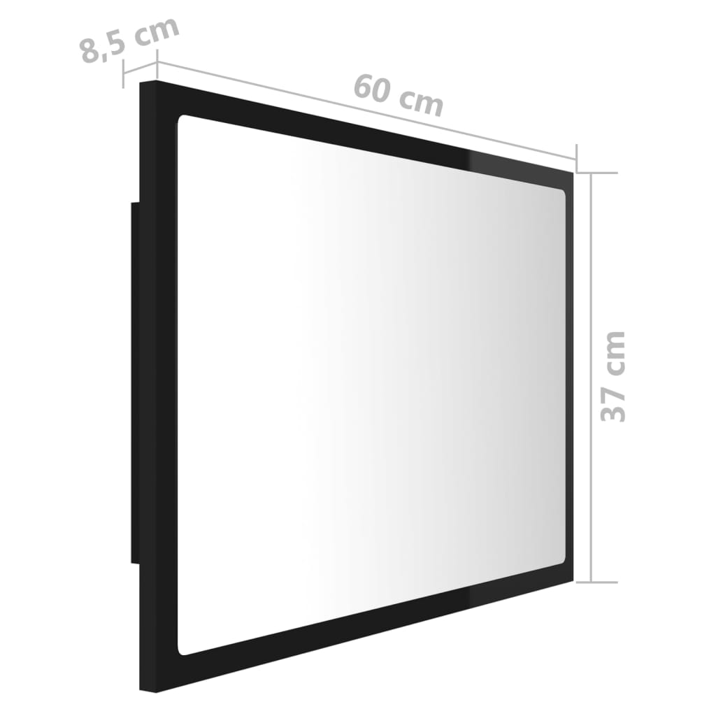 vidaXL LED kúpeľňové zrkadlo lesklé čierne 60x8,5x37 cm akryl