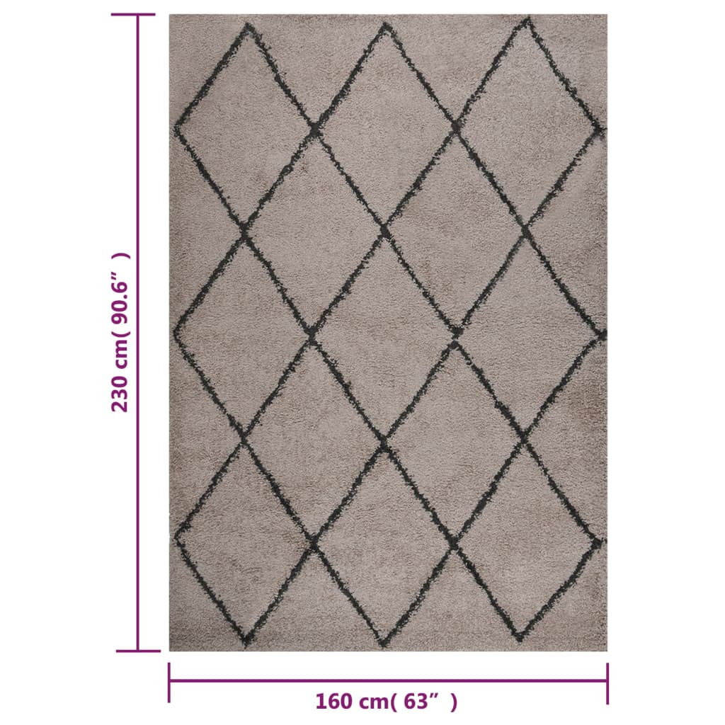 vidaXL Chlpatý koberec s vysokým vlasom béžový a antracitový 160x230cm