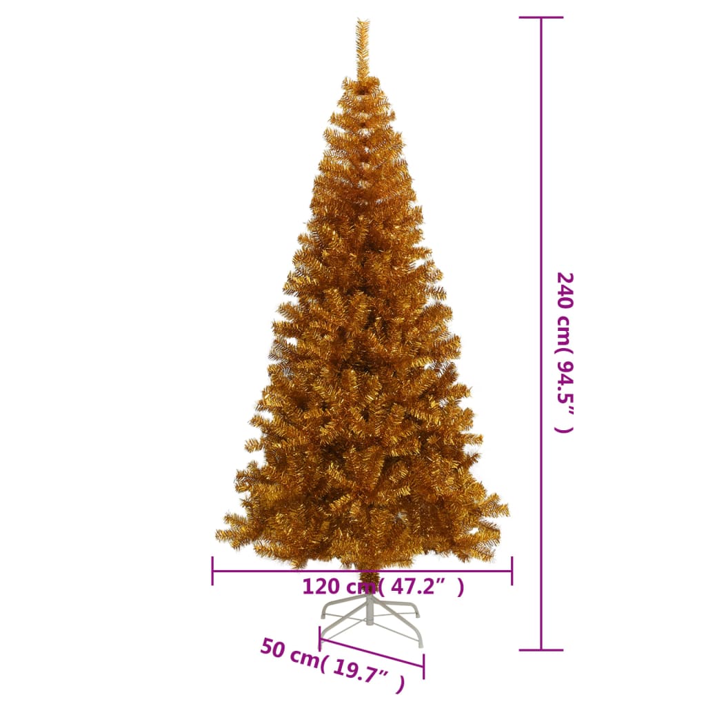 vidaXL Umelý vianočný stromček so stojanom, zlatý 240 cm, PET