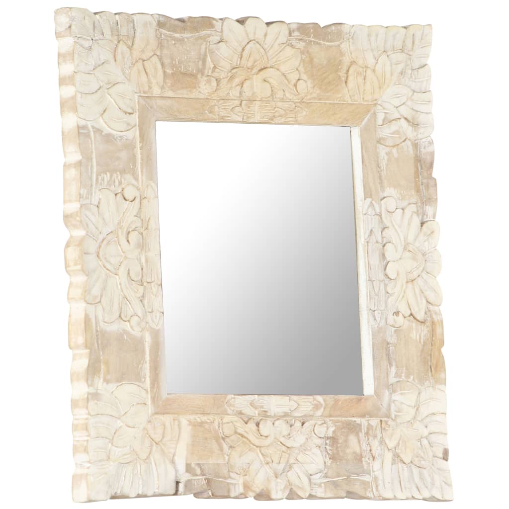 vidaXL Zrkadlo biele 50x50 cm masívne mangovníkové drevo