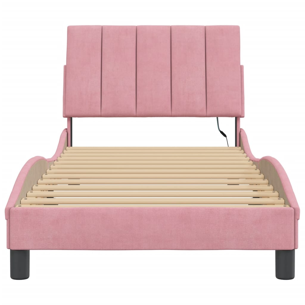 vidaXL Rám postele s LED svetlami ružový 80x200 cm zamat