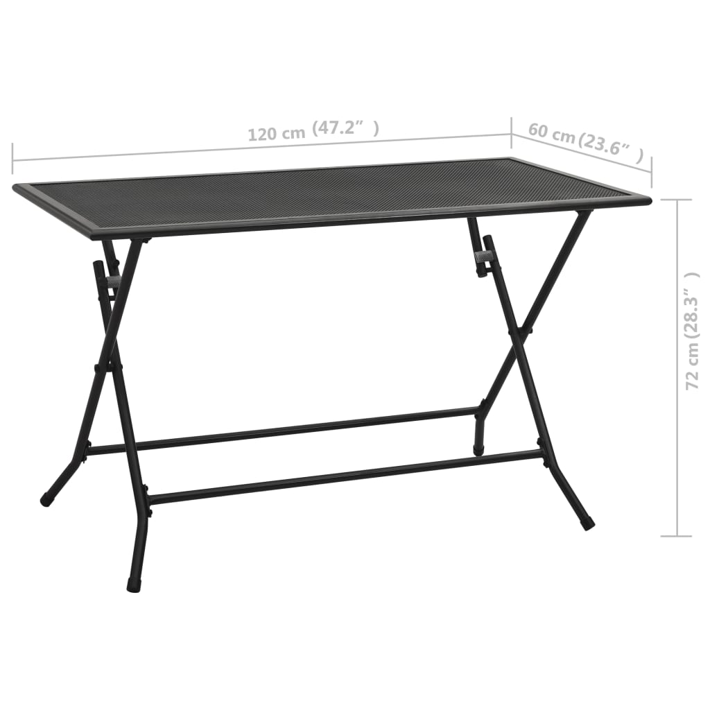vidaXL Skladací sieťovinový stôl 120x60x72 cm oceľový antracitový