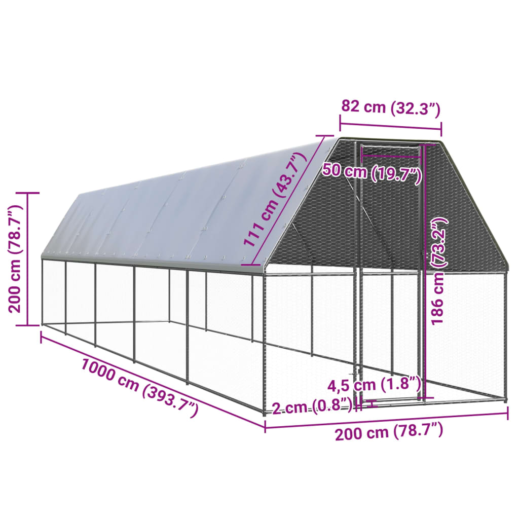 vidaXL Vonkajšia klietka pre sliepky 2x10x2 m pozinkovaná oceľ