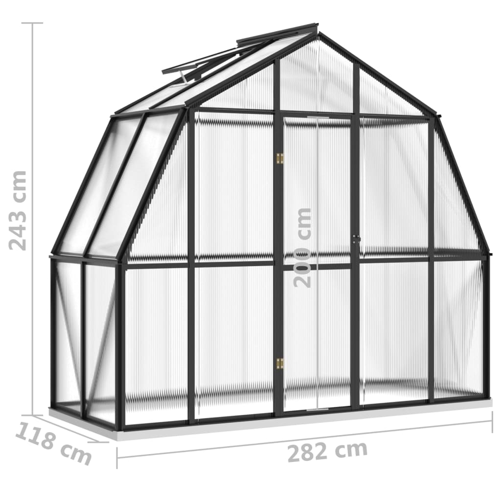 vidaXL Skleník s podkladovým rámom, antracitový 3,3 m², hliník