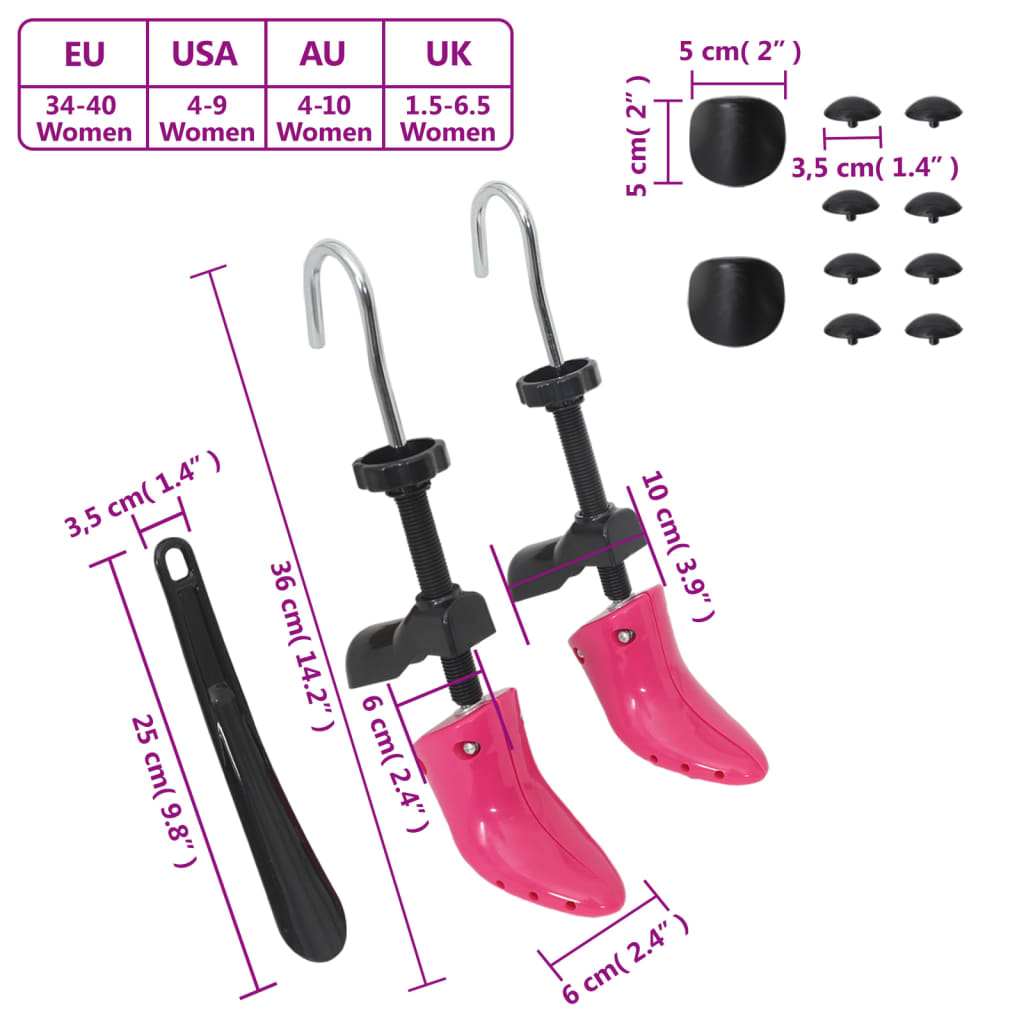 vidaXL Napínače do topánok ružové EU 34-40 Plast