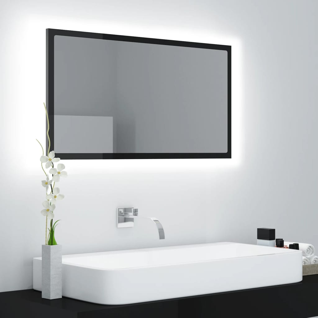 vidaXL LED kúpeľňové zrkadlo lesklé čierne 80x8,5x37 cm akryl