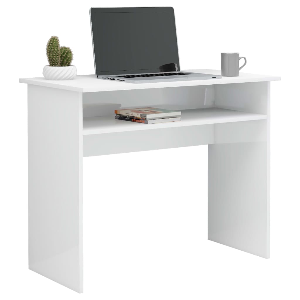 vidaXL Písací stôl, lesklý biely 90x50x74 cm, drevotrieska