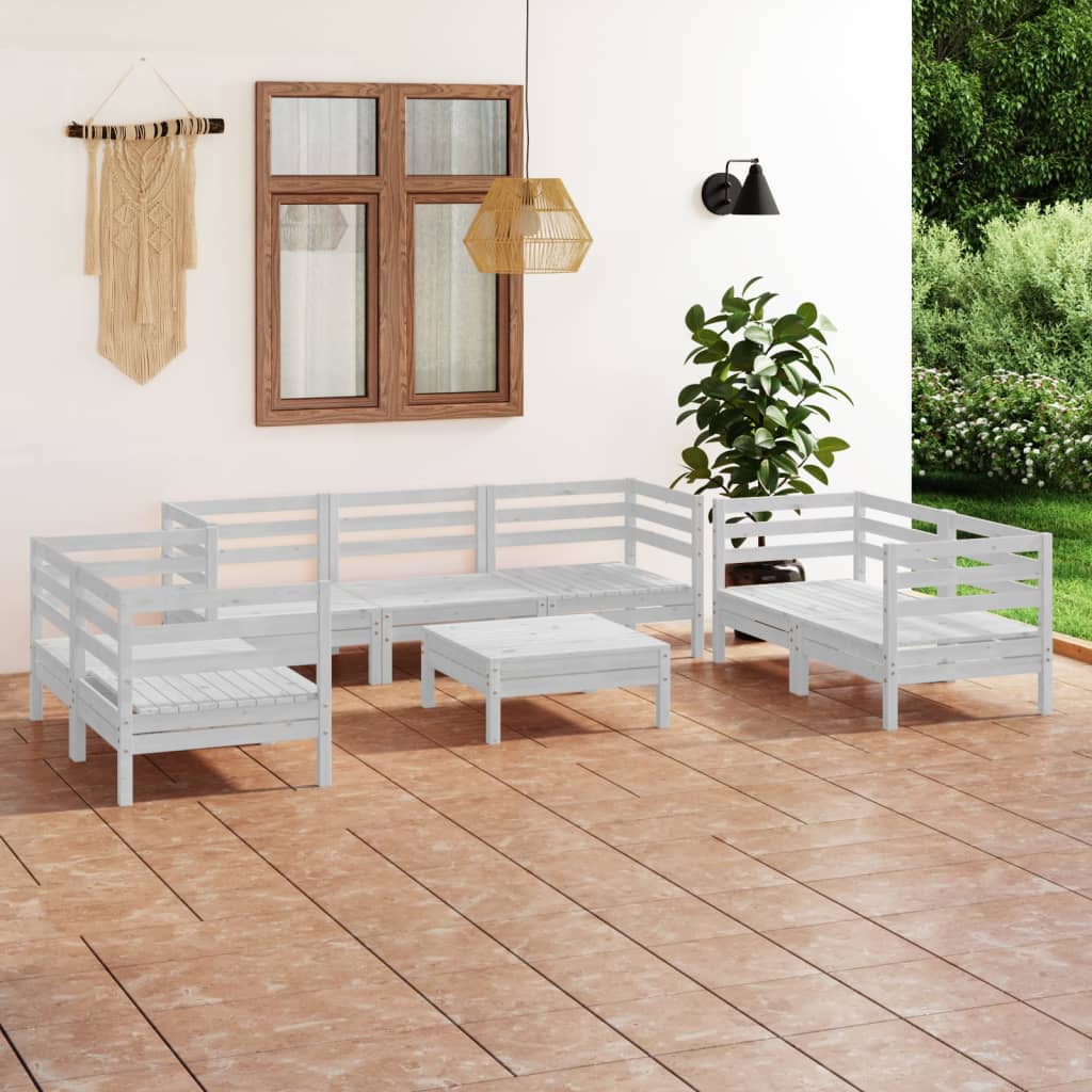 vidaXL 8-dielna záhradná sedacia súprava biela borovicové drevo