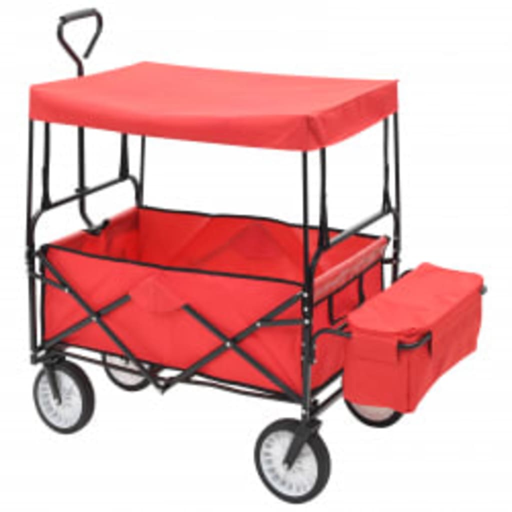 vidaXL Skladací ručný vozík so strieškou oceľ červený