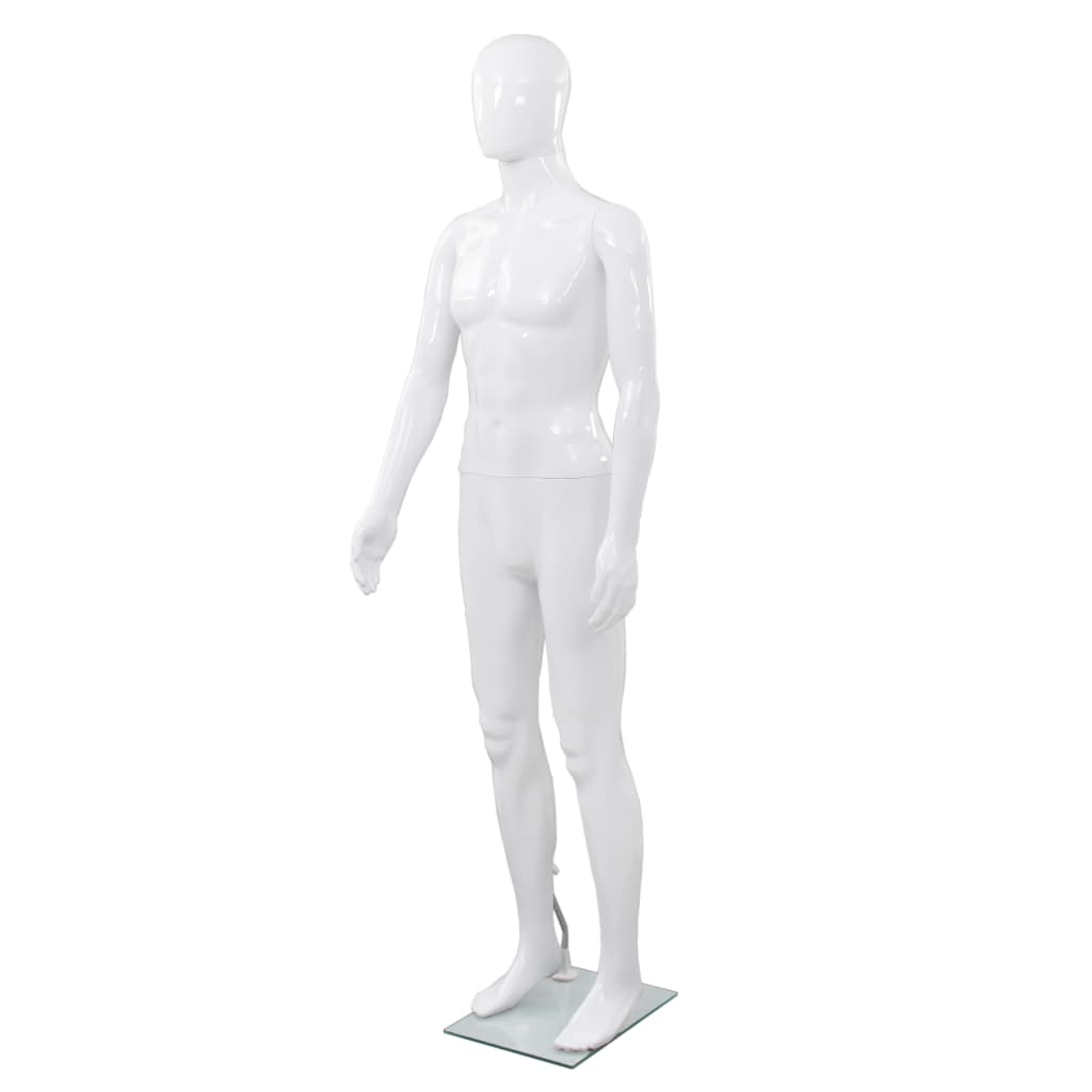 vidaXL Pánska figurína, sklenený podstavec, lesklá biela 185 cm