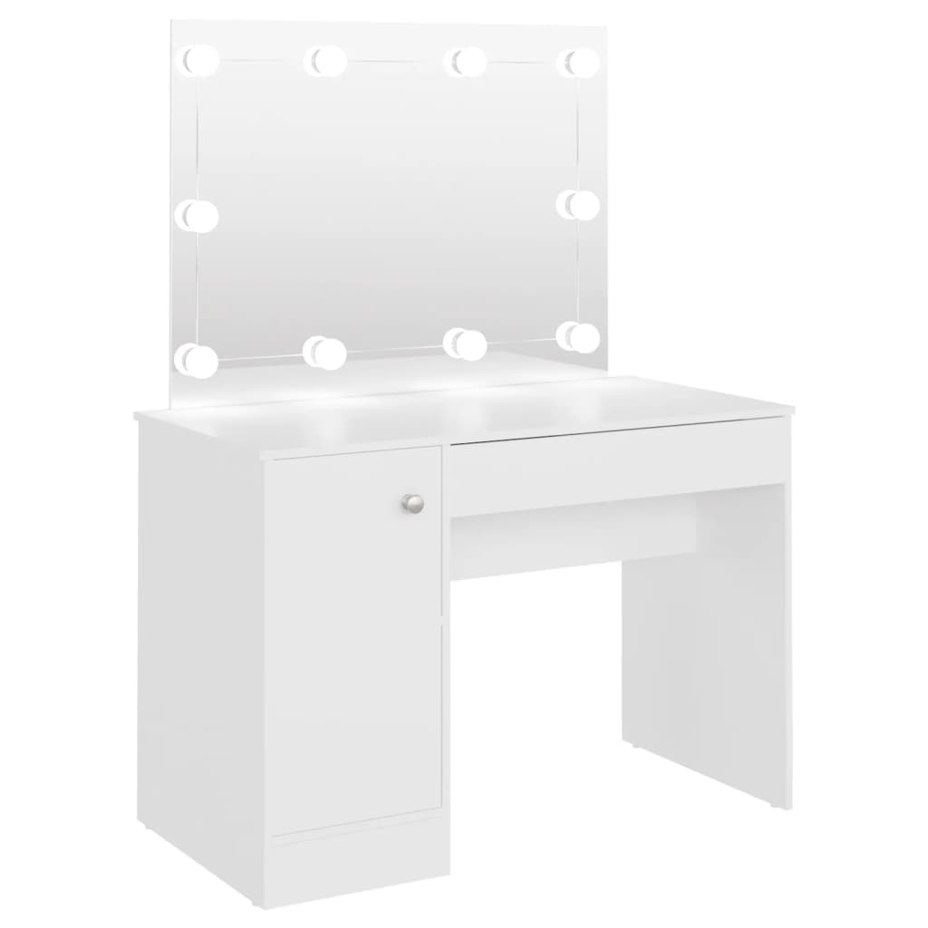 vidaXL Toaletný stolík s LED svetlami 110x55x145 cm MDF biely