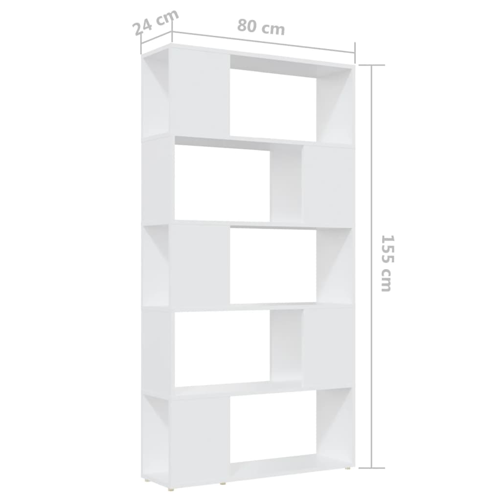 vidaXL Knižnica/deliaca stena biela 80x24x155 cm drevotrieska