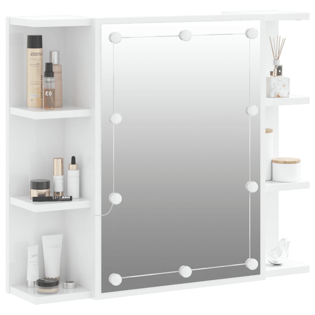 vidaXL Zrkadlová skrinka s LED lesklá biela 70x16,5x60 cm