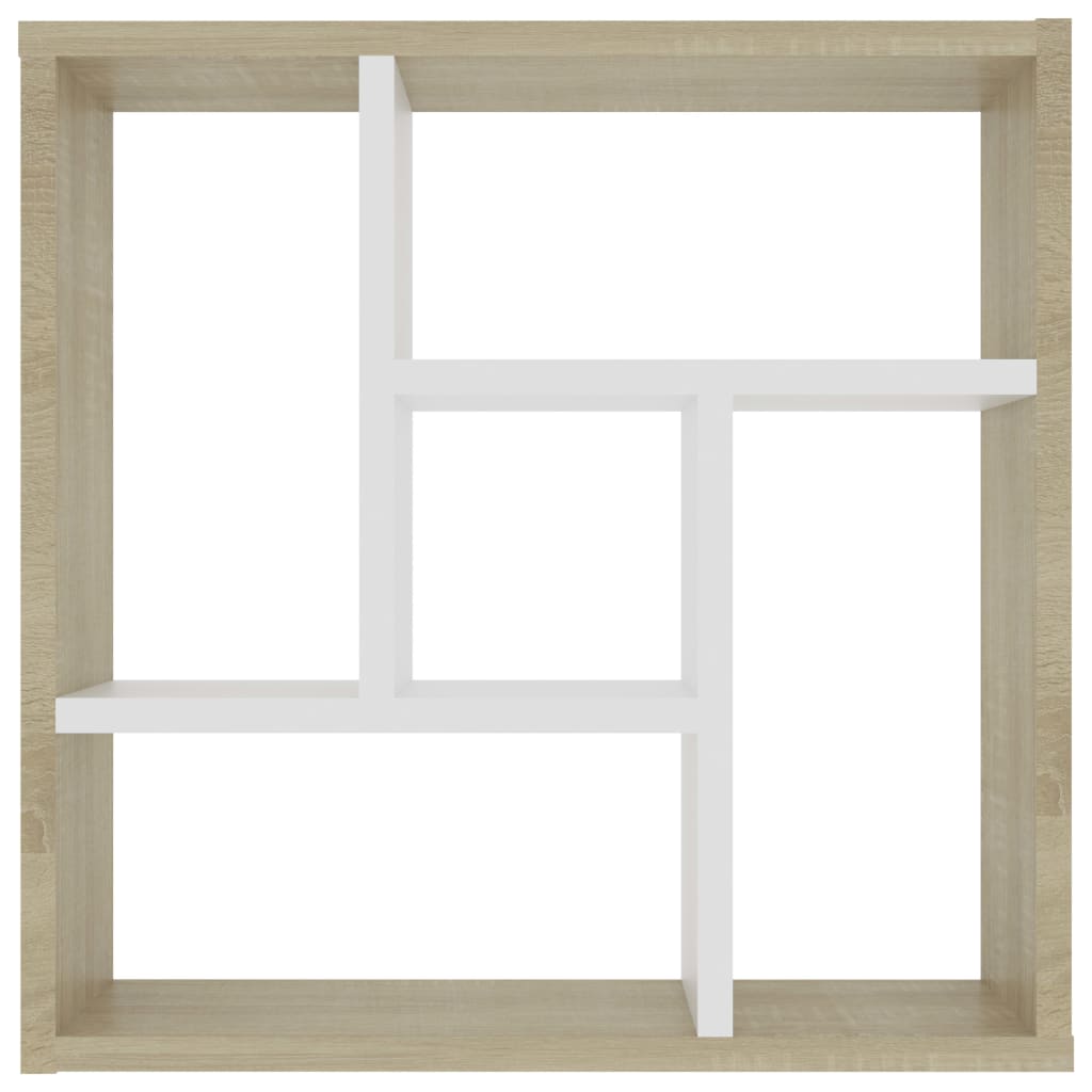 vidaXL Nástenná polica, biela+sonoma 45,1x16x45,1 cm, kompozitné drevo