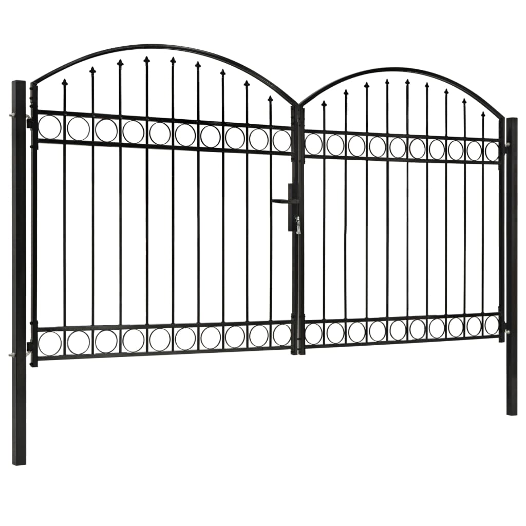 vidaXL Dvojkrídlová plotová brána s oblúkom, oceľ 300x175 cm, čierna