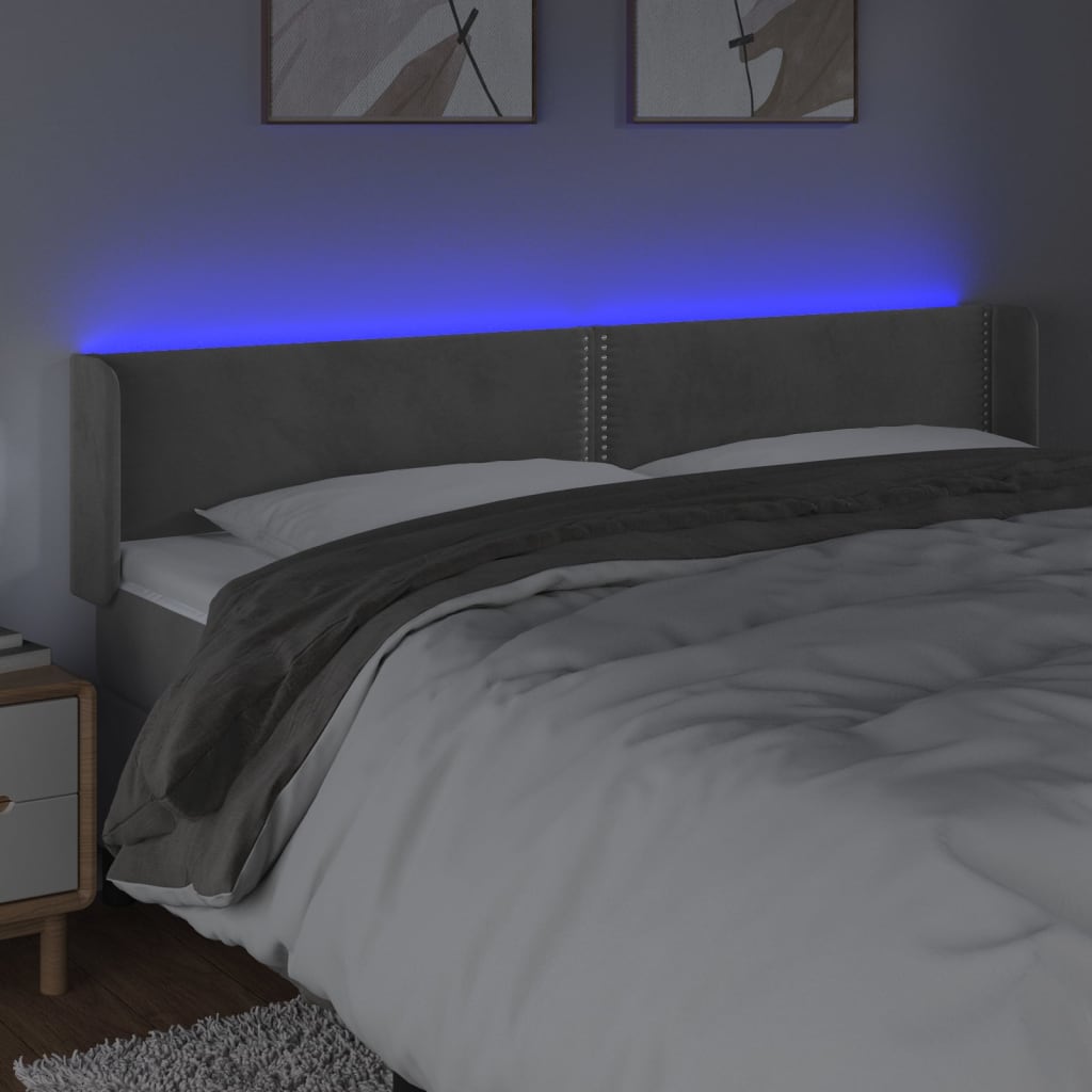 vidaXL Čelo postele s LED bledosivé 183x16x78/88 cm zamat