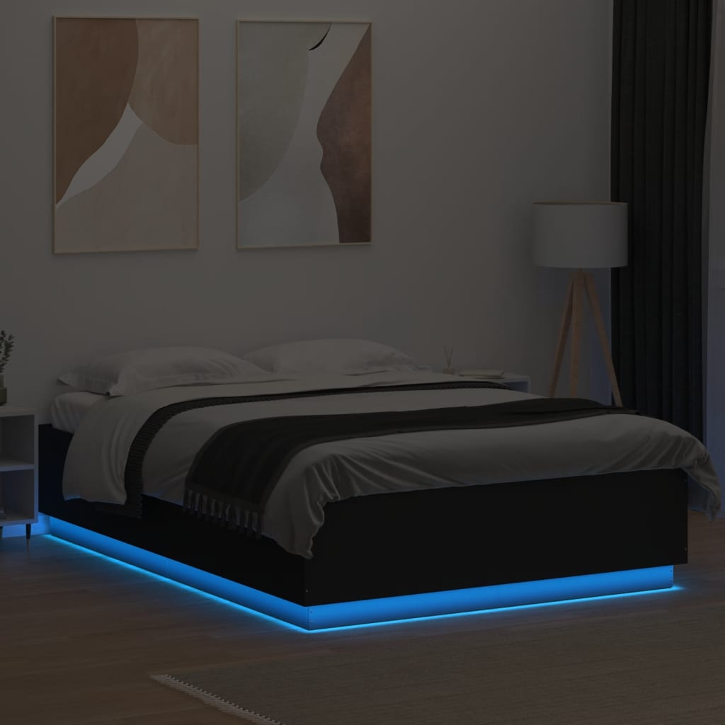vidaXL Posteľný rám s LED svetlami čierny 150x200 cm kompozitné drevo