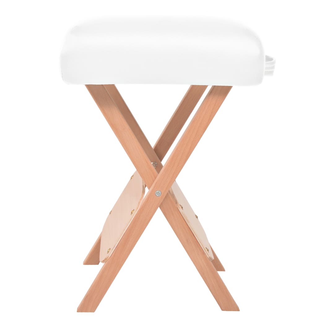 vidaXL Skladací masážny stôl, 2 zóny+stolička, 10 cm hrubá, biela